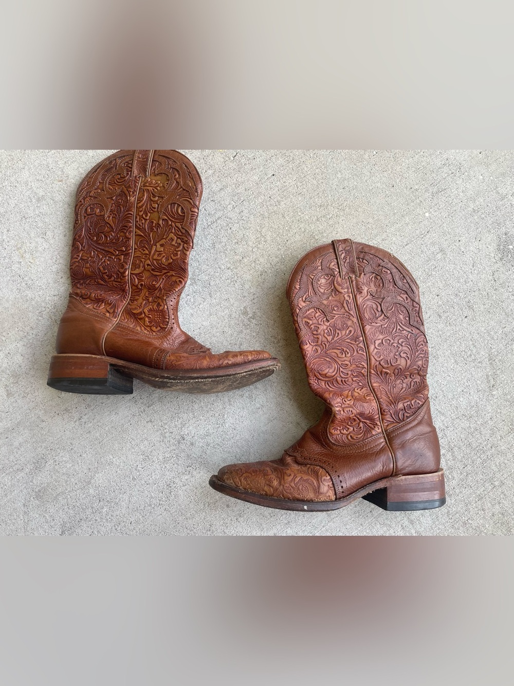 Boulet Brown Leather Tooled Floral Cowboy Boots 8C 2015 Western Festival Cowgirl - Picture 3 of 7